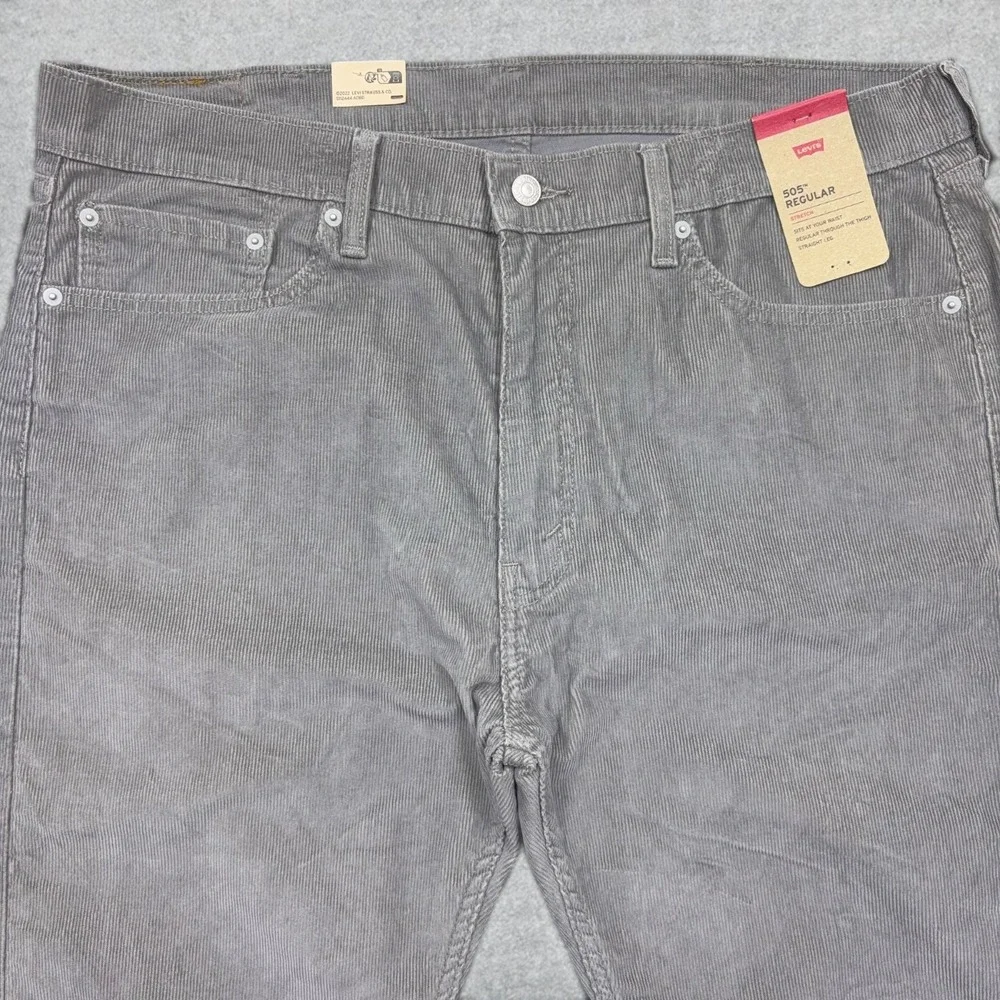 Levi's 505 Pants Mens 38x32 Gray Corduroy Regular Fit Straight Leg Stretch